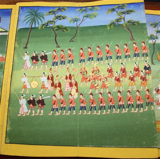 A Burmese parabaik (folding book), painting on card, late 19th century, 41 x 18cm when closed